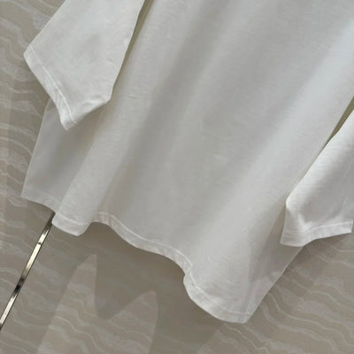 100% Cotton White Top Shoulder-loose High-end Short-sleeved Women T-shirt