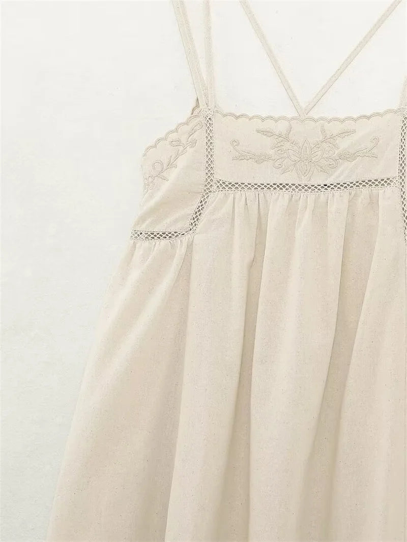 Women's Dresses New Summer 2025 Embroidered Decorative Midi Dress Sexy Suspenders Open Back Design Personality and fashion