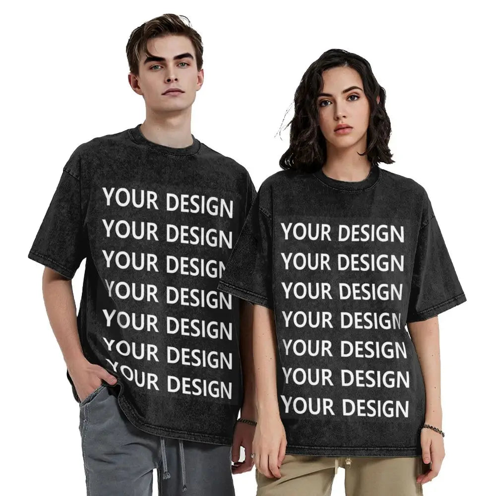Men's T Shirt Add Design Washed T Shirts Hippie Custom DIY Made Your Image Beach Tee Shirt Y2K Retro Loose Cotton Tops Present