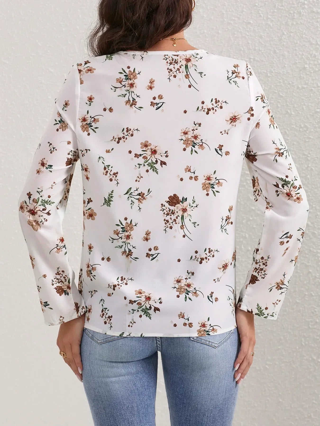 Ladies Floral Print O Neck Casual Long Sleeve Blouse Women Tops Shirts