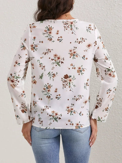 Ladies Floral Print O Neck Casual Long Sleeve Blouse Women Tops Shirts