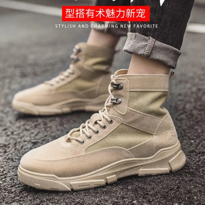 Outdoor Training Men's Tactical Boots High-Top Desert Shoes Camouflage Climbing Hiking Shoes for Men Canvas Platform Ankle Boots