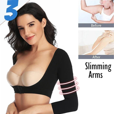 Upper Arm Shaper Post Surgical Slimmer Compression Sleeves Posture Corrector Tops Shapewear for Women 3/4 Sleeve Crop Top Nude