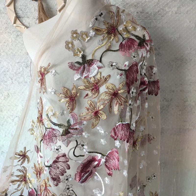 Haute Couture Tulle Mesh Lace Embroidery women's Wedding Dress Fabric Curtain DIY Gauze Skirt Sewing Stitching Material Cloth