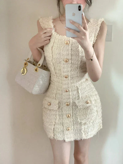 High Quality Luxury Small Fragrance Tweed Dresses For Women 2023 Summer Sweet Short Dress Party Vestidos Robes roupas feminina