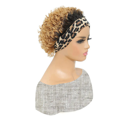 Curly Headband Wig Human Hair - Short Bob Kinky Curls, Universal Cap Fit Wig for Women with Headband, Fashionable &Machine Made