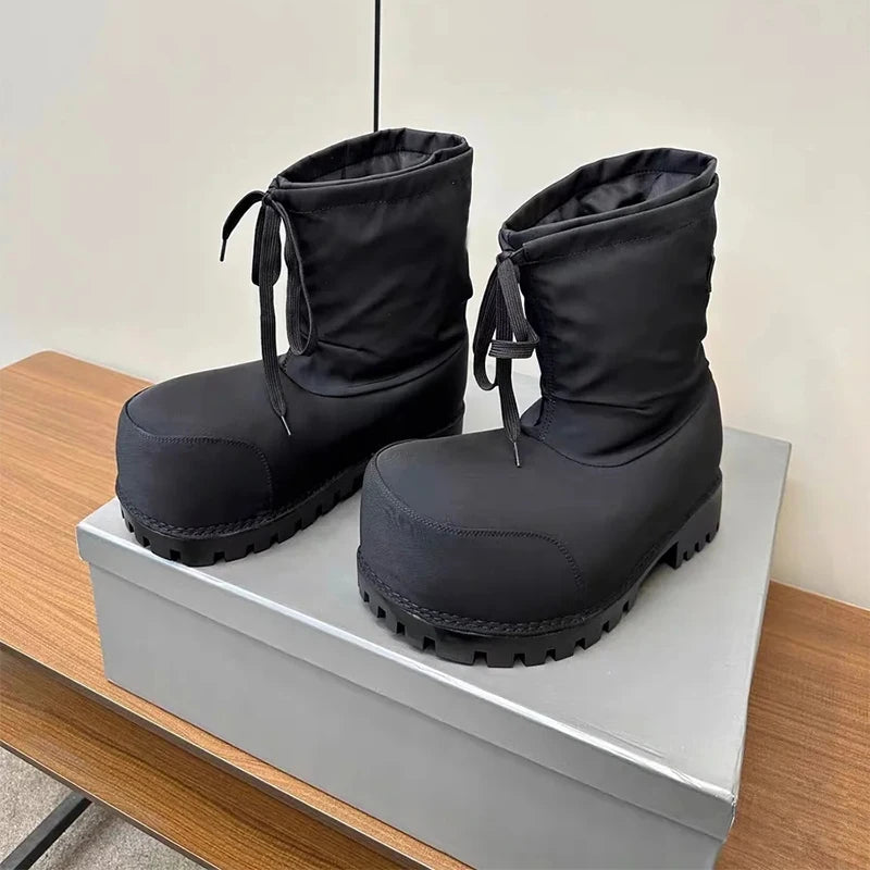 Brand Low Boots Black Ski Snow Boots Women Winter Casual Thick Bottom Big Head Plus Velvet Short Boots Ugly Cute Heighten Boots