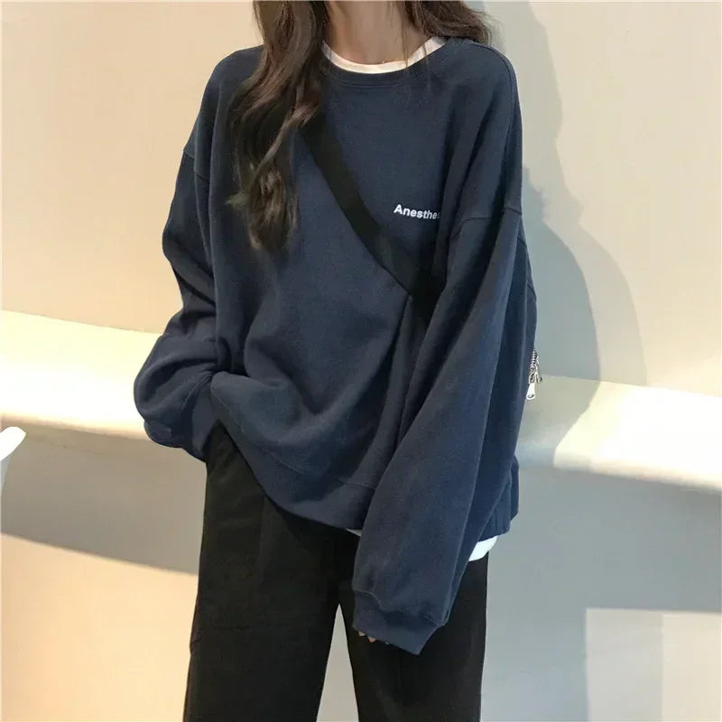 Women Sweatshirts Letter T-shirt Summer Korean Fashion Thin Chic Hoodie Shirt Long Sleeve Top Women's Loose Pullover Y2k Clothes