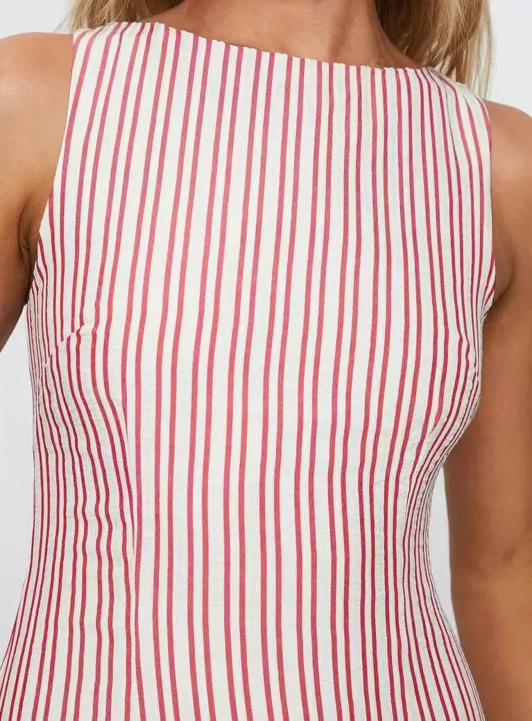 Summer New Dresses For Women Casual Fashion Striped Print Dress Crew Neck Sleeveless Vestido Mujer Dress Elegante Women Clothing