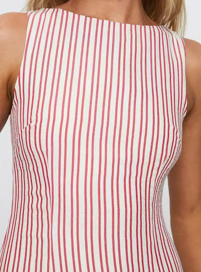 Summer New Dresses For Women Casual Fashion Striped Print Dress Crew Neck Sleeveless Vestido Mujer Dress Elegante Women Clothing