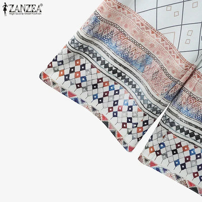 ZANZEA Fashion Women Tracksuits Summer Loose Matching Sets Bohemain Floral Printed Blouse Wide Leg Pant Sets 2pcs Work Outfits