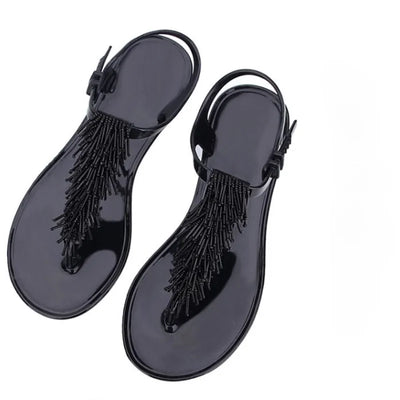 Women's Shoes Flip-flops Sandals for Woman Black Footwear Plastic with Low Heels Summer 2024 Crystal Pvc Wholesale Luxury Sale H