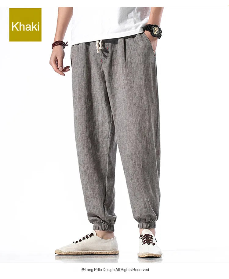 Men's Cotton and Linen Trousers Harem Pants Cuffed Fashion Trousers Linen Slim Pants Beach Pants Joggers Streetwear Loose Pants