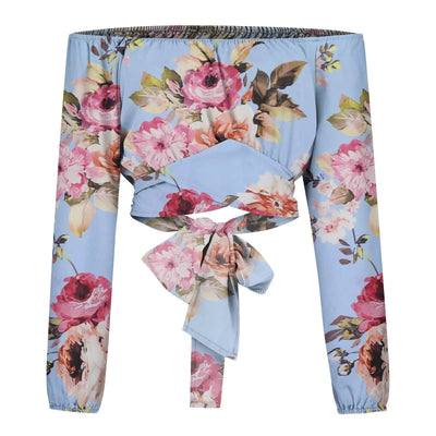 Women Sexy Off Shoulder Blouse Chic and Elegant Printing Lantern Long Sleeve