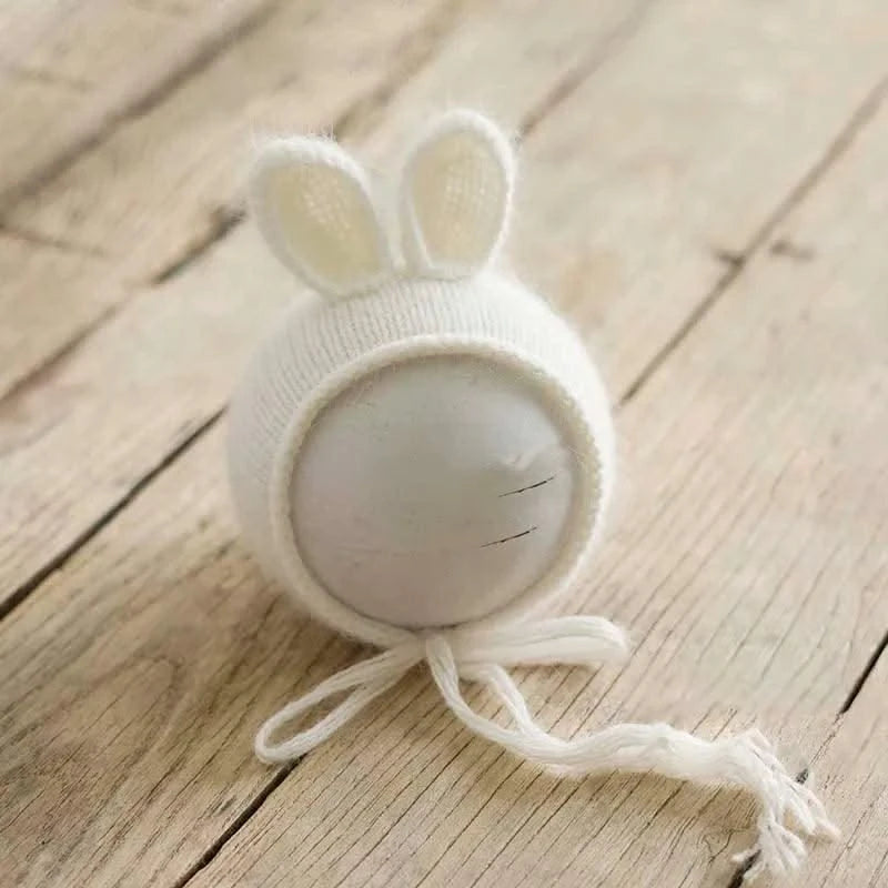 Knitted Handmade Rabbit Hat | New-born Photography Props |Adjustable Infant/ Baby  Headwear