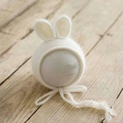 Knitted Handmade Rabbit Hat | New-born Photography Props |Adjustable Infant/ Baby  Headwear