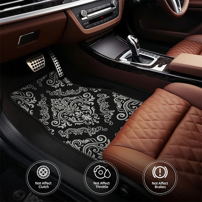 4 Pcs Car Floor Mats Bohemian Pattern European Ethnic Auto Rubber Carpet Universal Interior Accessories for Front and Rear Seats