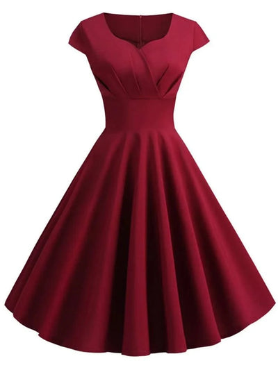 Women Vintage Pin Up Summer Dress | Casual Retro Elegant Midi Sundress |Hepburn Rockabilly Party Dress