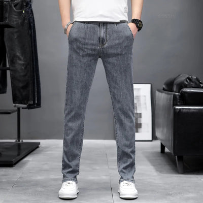 Summer Stretch Skinny Jeans Men Fashion Casual Slim Fit Denim Designer Elastic Pants Grey Brand Trousers Male Large size 38 40