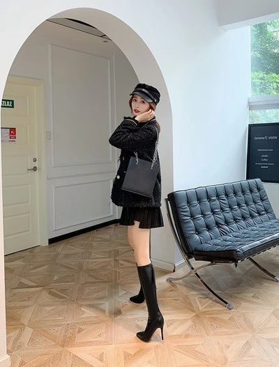 Women's Boots Elegant Heeled Long Footwear Winter Knee High Shaft Heels Shoes for Woman Pointed Toe Tassel Chic Fashion 2024 Hot