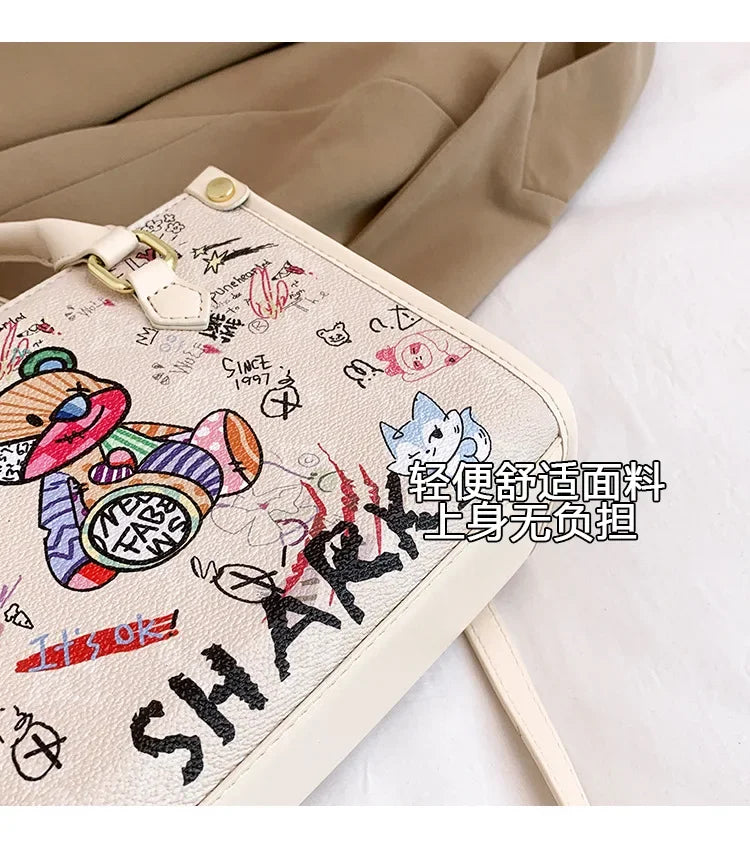 2025 Designer-Inspired Doodle Handbag - Women's Elegant Shoulder Tote, Spacious Summer Crossbody Purse with Top Handle