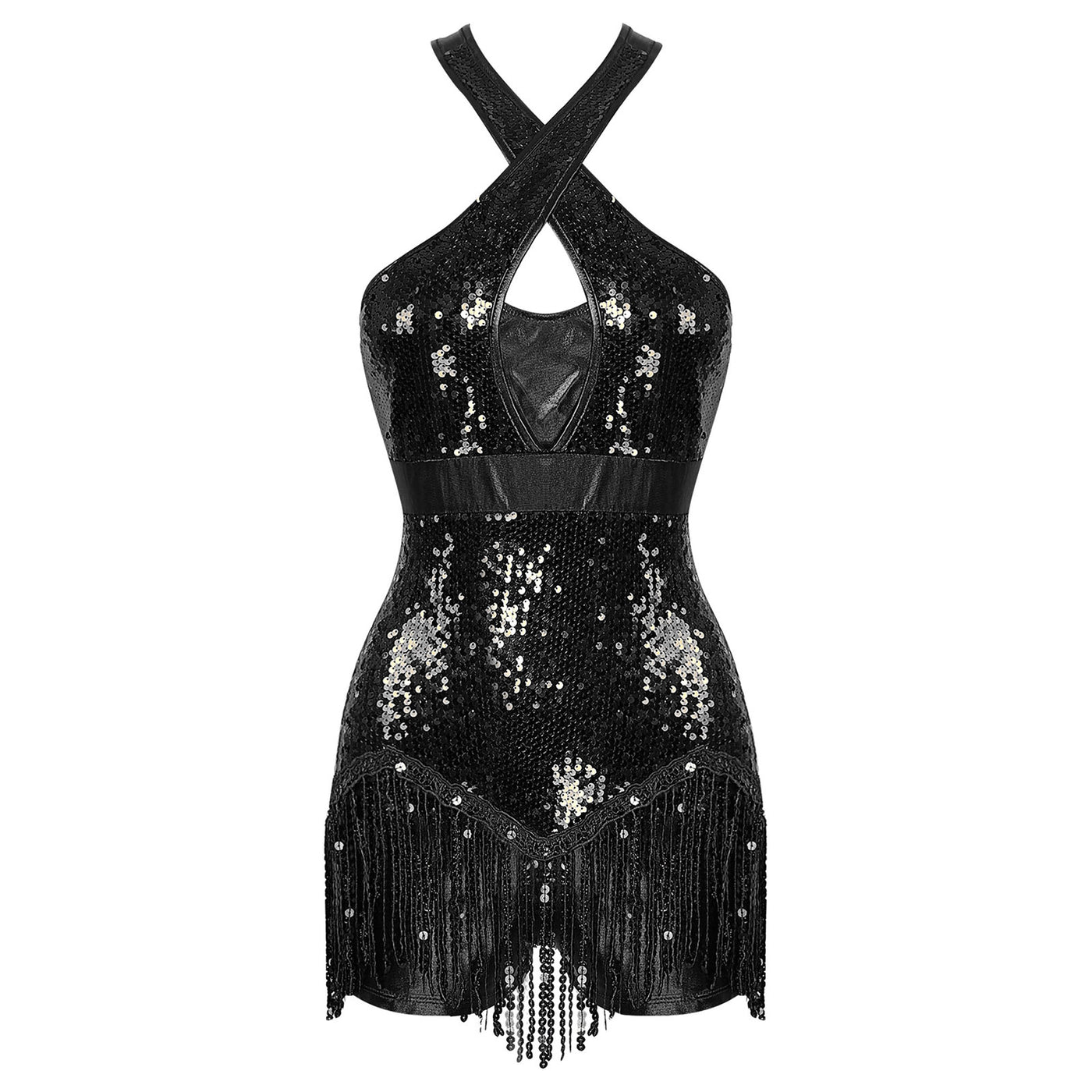 Women's Sequin Dance Dress Latin American Dance Costume Body Sleeveless Classical Samba Rumba Dresses Jazz Ballerina Dancewear