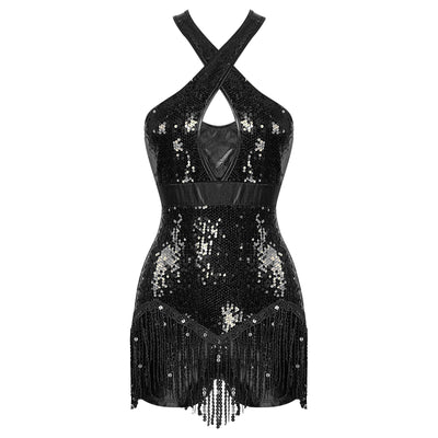 Women's Sequin Dance Dress Latin American Dance Costume Body Sleeveless Classical Samba Rumba Dresses Jazz Ballerina Dancewear