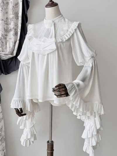 Japanese Y2k Lolita Blouse Women Ruffle Sleeve Harajuku Tops Sweet Gothic Aesthetic Vintage Cosplay Shirts Blusas Mujer De Moda