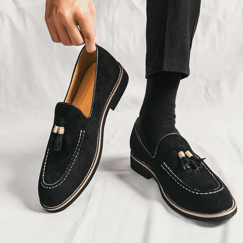 Luxury Designer Men Suede Tassels Blue Green Oxford Brogue Shoes Moccasins Wedding Prom Homecoming Party Footwear Zapatos Hombre