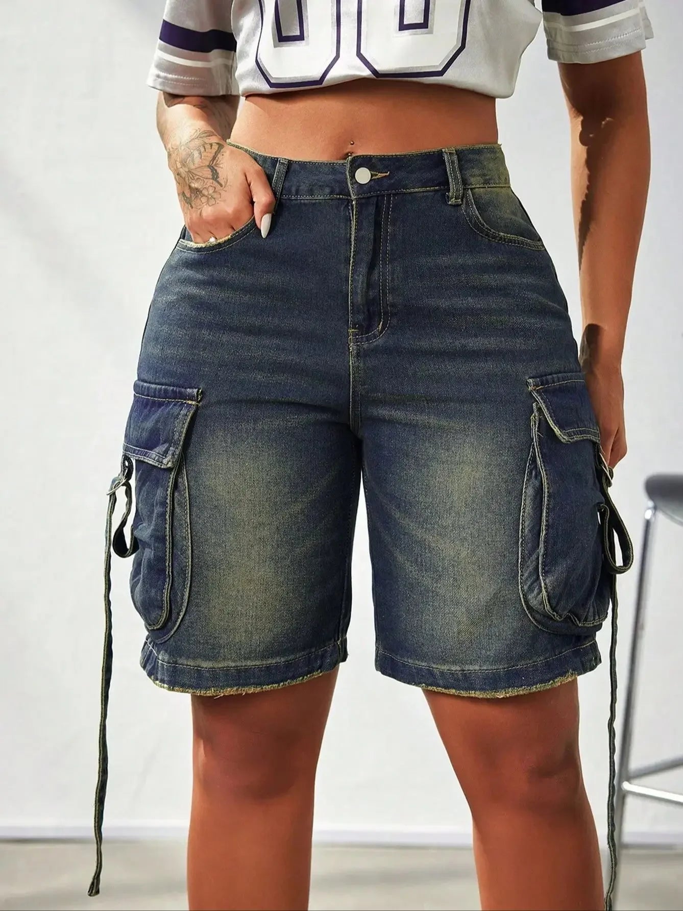 Summer Women Cargo Shorts with Pockets Daily Wear Cat Whiskered Ribbon Highstreet Y2K 90s Casual Hip Pop Bermuda Loose Jorts