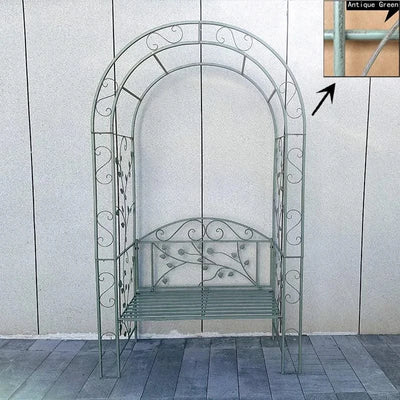 Garden arch bench, decorative wrought iron arch with seat, suitable for climbing plants and outdoor wedding arch