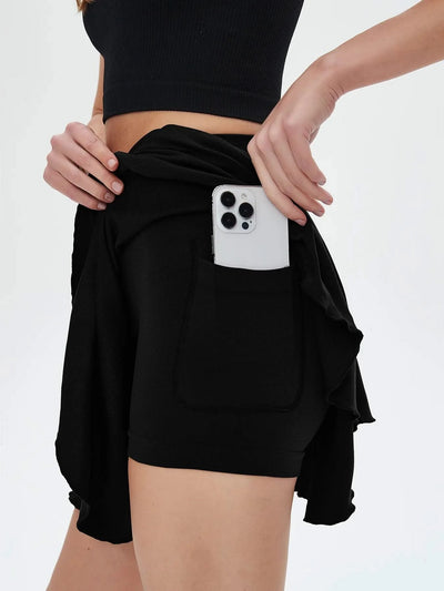 Women's sports high waisted short skirt breathable waistband safety pants and pocket tennis yoga golf mini tennis skirt