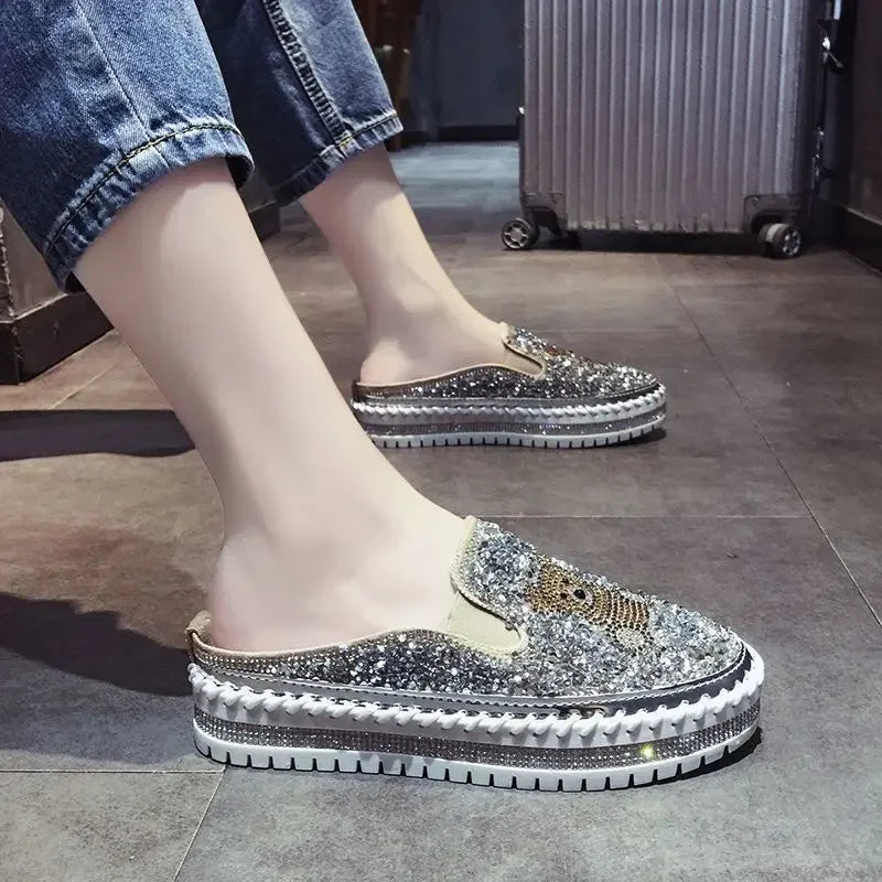 Autumn Women Thick Bottom Sneaker Running Fashion Designer Woman Shoes Trend 2024 Casual Canvas Mirror Luxury Rhinestone Spring
