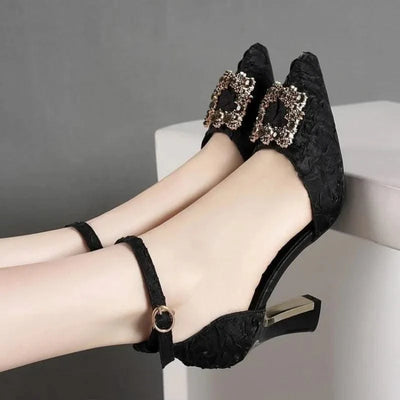 Bling Buckle Pointed Toe High Heel Shoes for Women |Thin Heels | Sexy Dress, Wedding, Pumps, Heeled Shoes