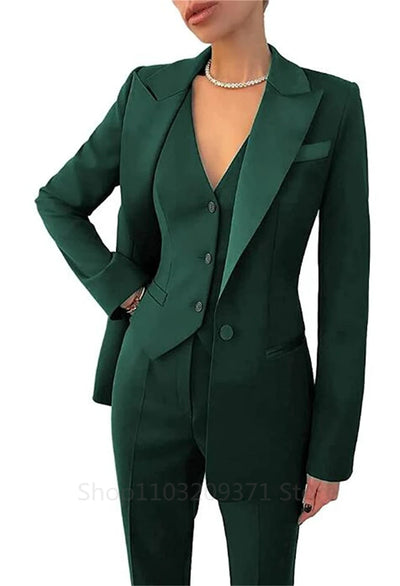 Fashion  Plus Size Women Blazer 3 Pcs Elegant Long Sleeve Suit Jackets Vest and Straight Pants Suit Female  Business Outfits New