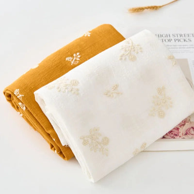 140x50cm Embroidered Slub Cotton Linen Fabric Clothing Sewing Fabric, Diy Women's Dress Forest Flower Cloth