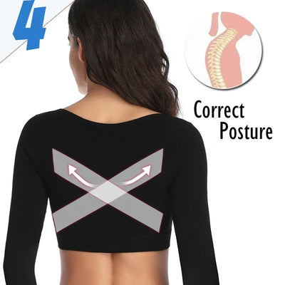 Upper Arm Shaper Post Surgical Slimmer Compression Sleeves Posture Corrector Tops Shapewear for Women 3/4 Sleeve Crop Top Nude