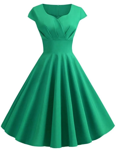Women Vintage Pin Up Summer Dress | Casual Retro Elegant Midi Sundress |Hepburn Rockabilly Party Dress