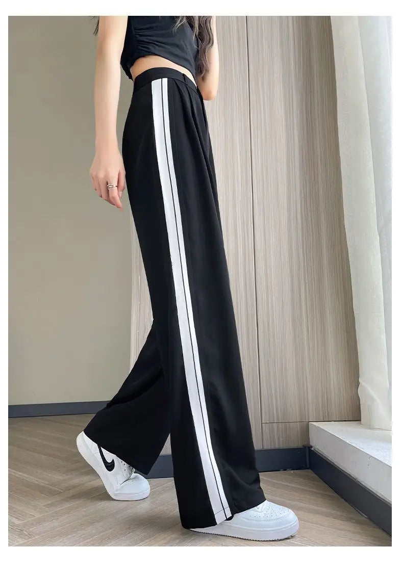 Wide-leg Pants for Women in Spring and Autumn High Waist Loose Straight Slim Striped Floor-moving Suit Pants
