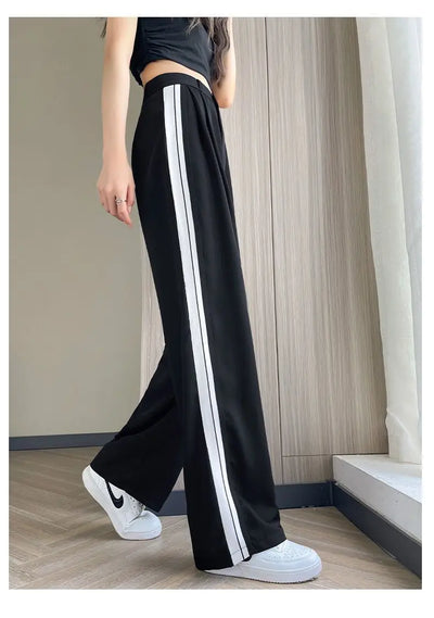 Wide-leg Pants for Women in Spring and Autumn High Waist Loose Straight Slim Striped Floor-moving Suit Pants