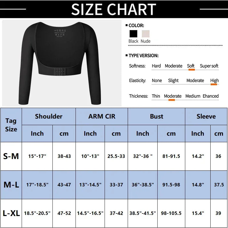 Upper Arm Shaper Post Surgical Slimmer Compression Sleeves Posture Corrector Tops Shapewear for Women 3/4 Sleeve Crop Top Nude