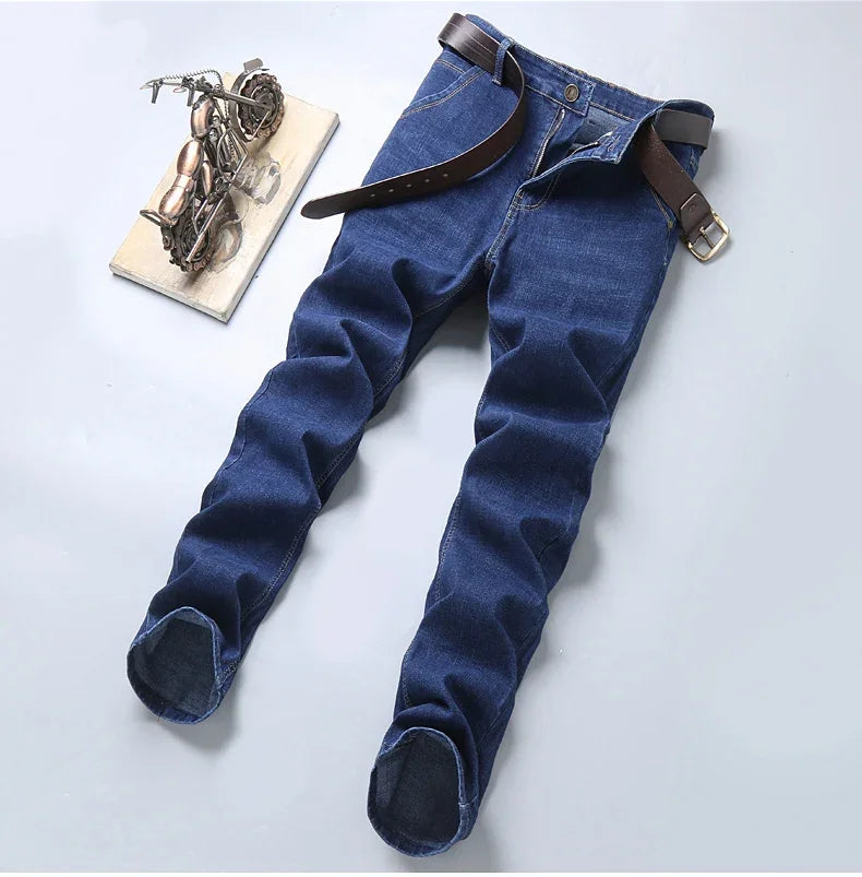 Men's Comfortable Soft Business Casual Denim Trousers Slim Fit Straight Pants Fashion Male Brand Light Luxury Stretch Clothing