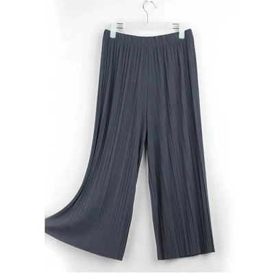 Women's Pants Wide Leg Pants Crinkle Plain Trousers Baggy Elastic Waist Bottoms Woman Clothes pantalones ropa para mujer 바지