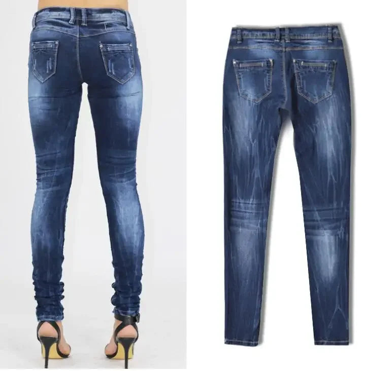 Women's Tight Denim Pencil Pants, Low Waisted Jeans, Tied Dyeing Women Jeans