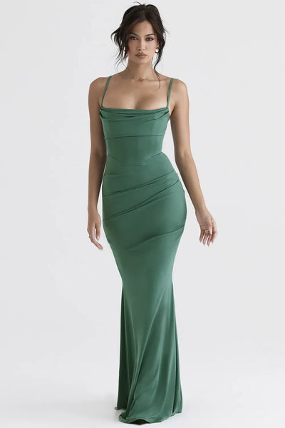 Elegant Dresses for Women Almond Corset Maxi Dress Draped Evening Night Party Dresses Bodycon Sexy Backless Dress with Fishbone