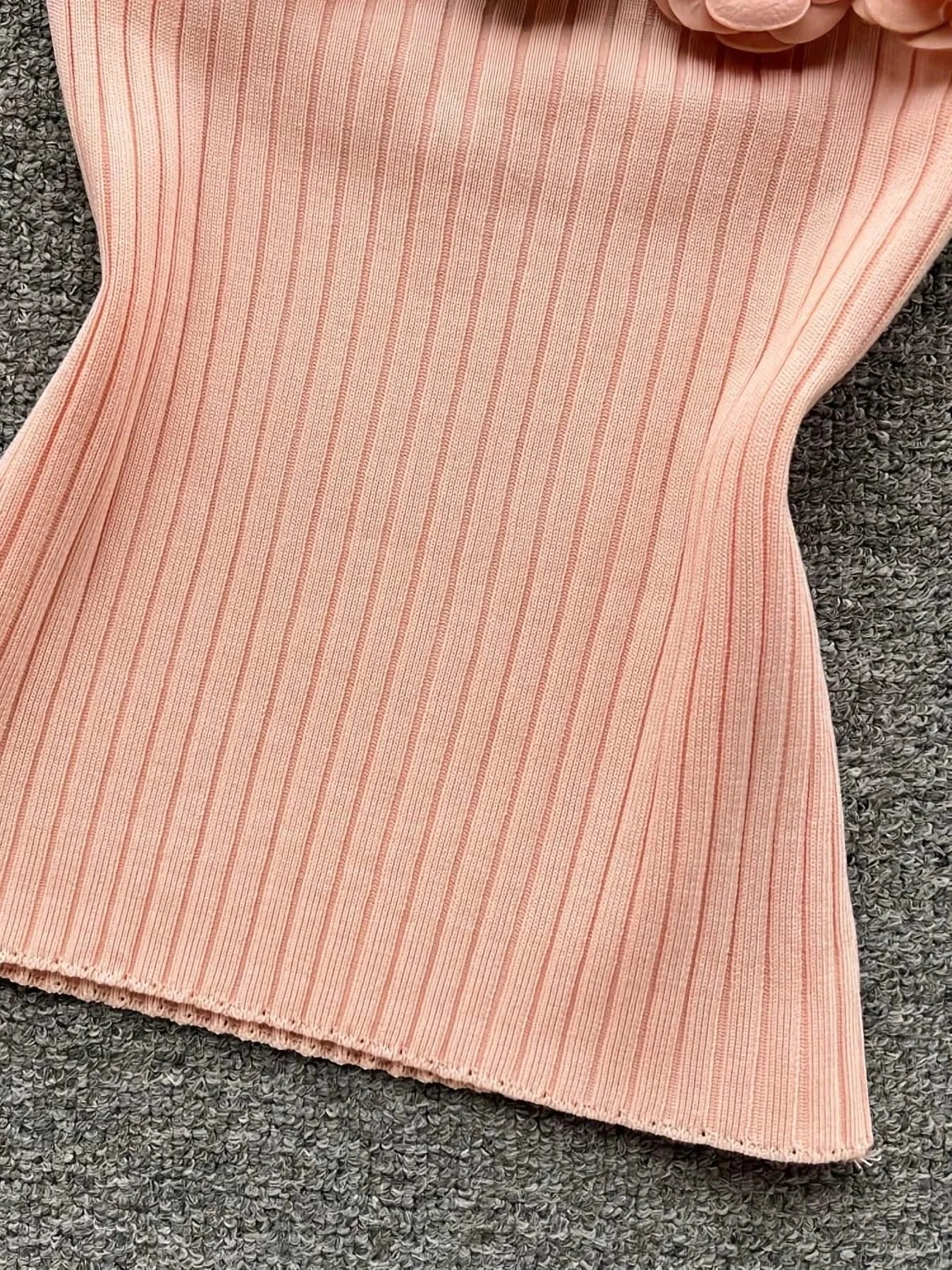Pink Solid Sexy Off Shoulder Knitted Tube Top for Women
