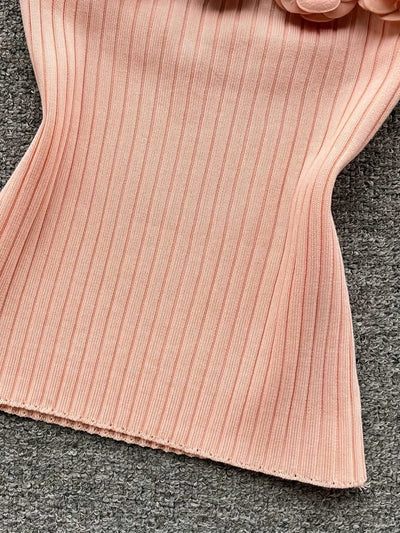 Pink Solid Sexy Off Shoulder Knitted Tube Top for Women