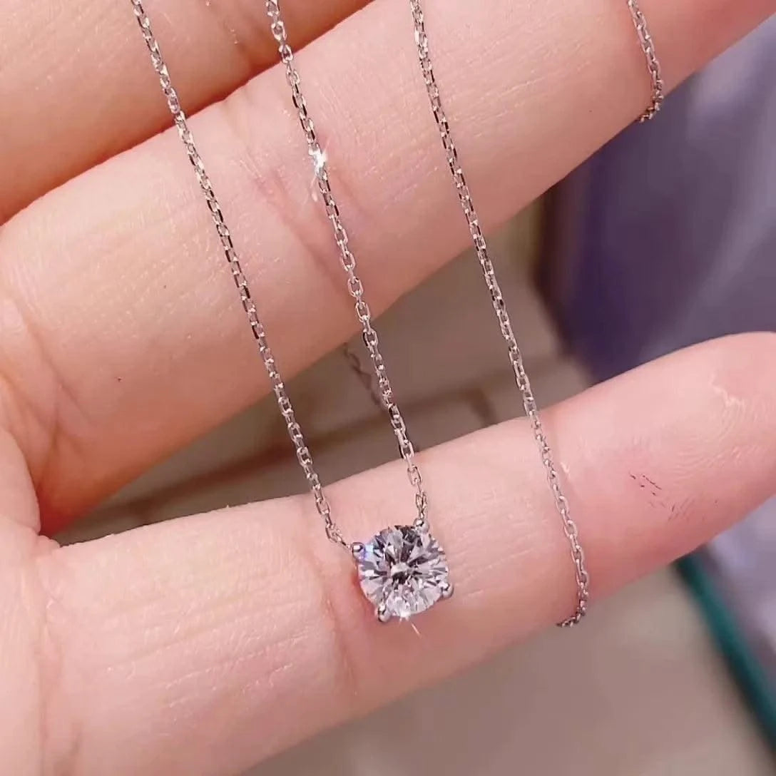 1CT  Moissanite Necklace for Women Color Sparkling Classic Lab Diamond Pendant Sterling Silver 925 GRA