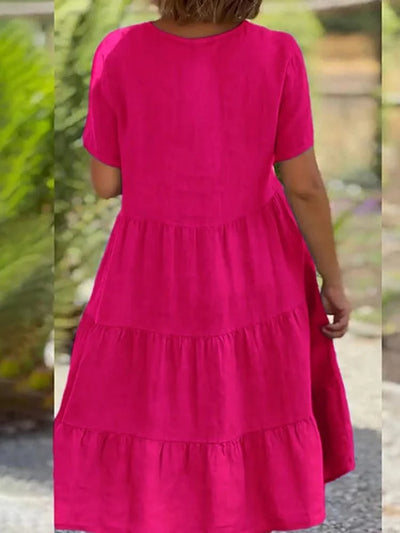 2025 Summer Dress for Women New Fashion Short Sleeve V Neck Evening Party Dresses Casual Loose Knee Length Dress Robe