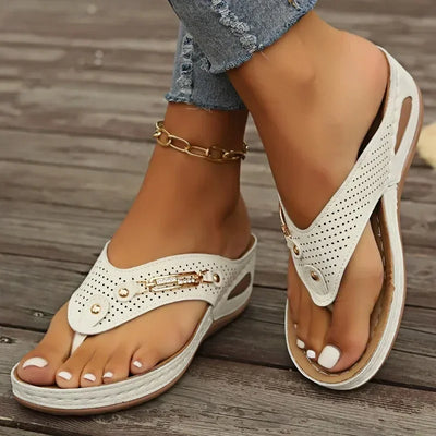 Chic Women's Retro Flip-Flops With Arch Support - Comfortable Slip-On Summer Thong Sandals, Faux Cover
